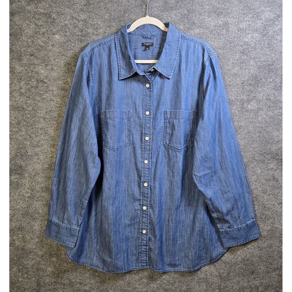 Talbots Shirt Womens 3X Blue Chambray Cotton Long Sleeve Button Up Everyday